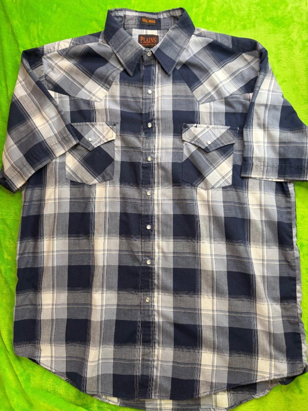 Plains Western Wear XLT Plaid Shirt Tall Man Blue Gray